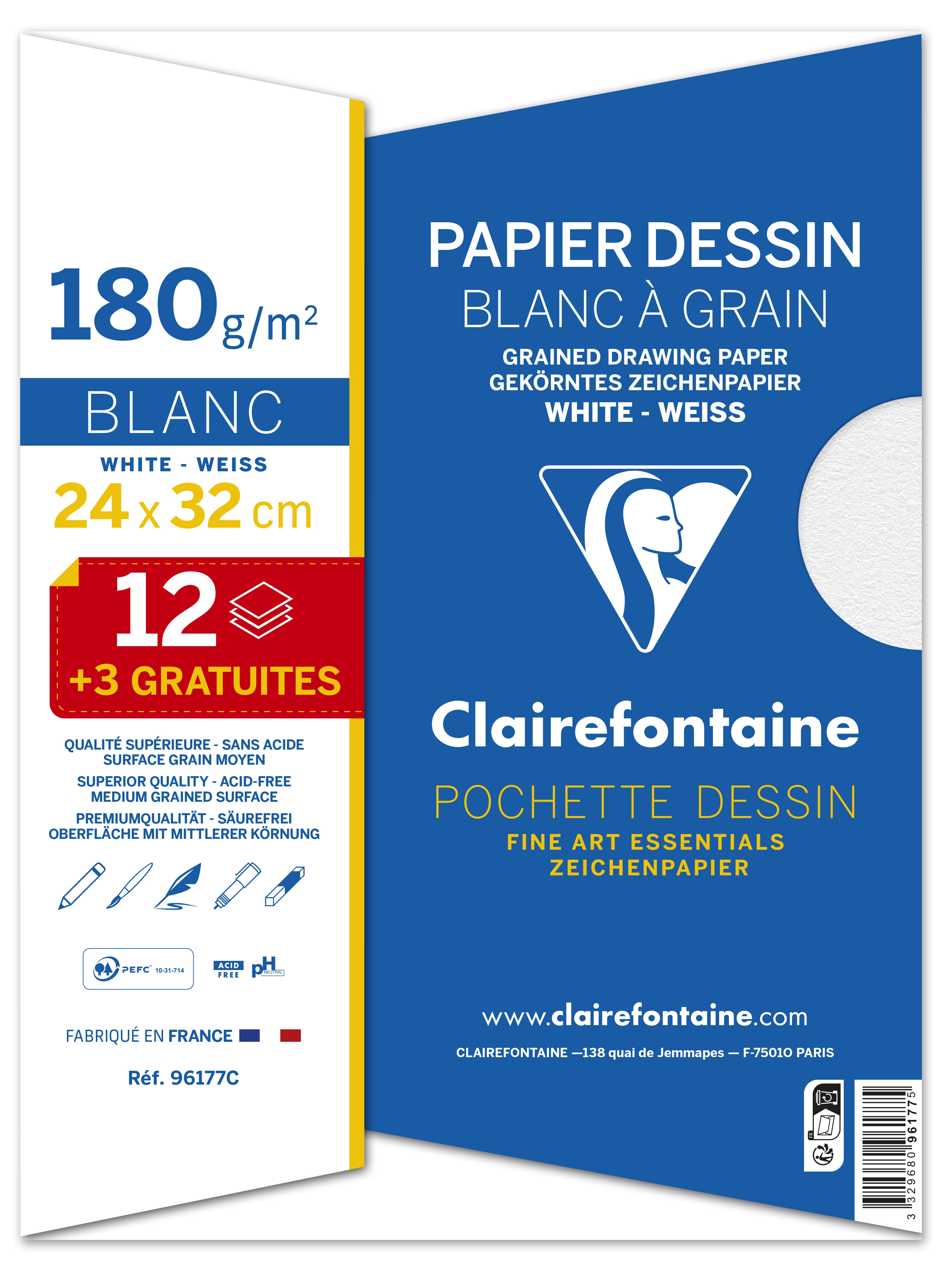 Pochette de Papier Dessin Blanc 24x32cm 12+3F 180g spéciale rentrée des classes