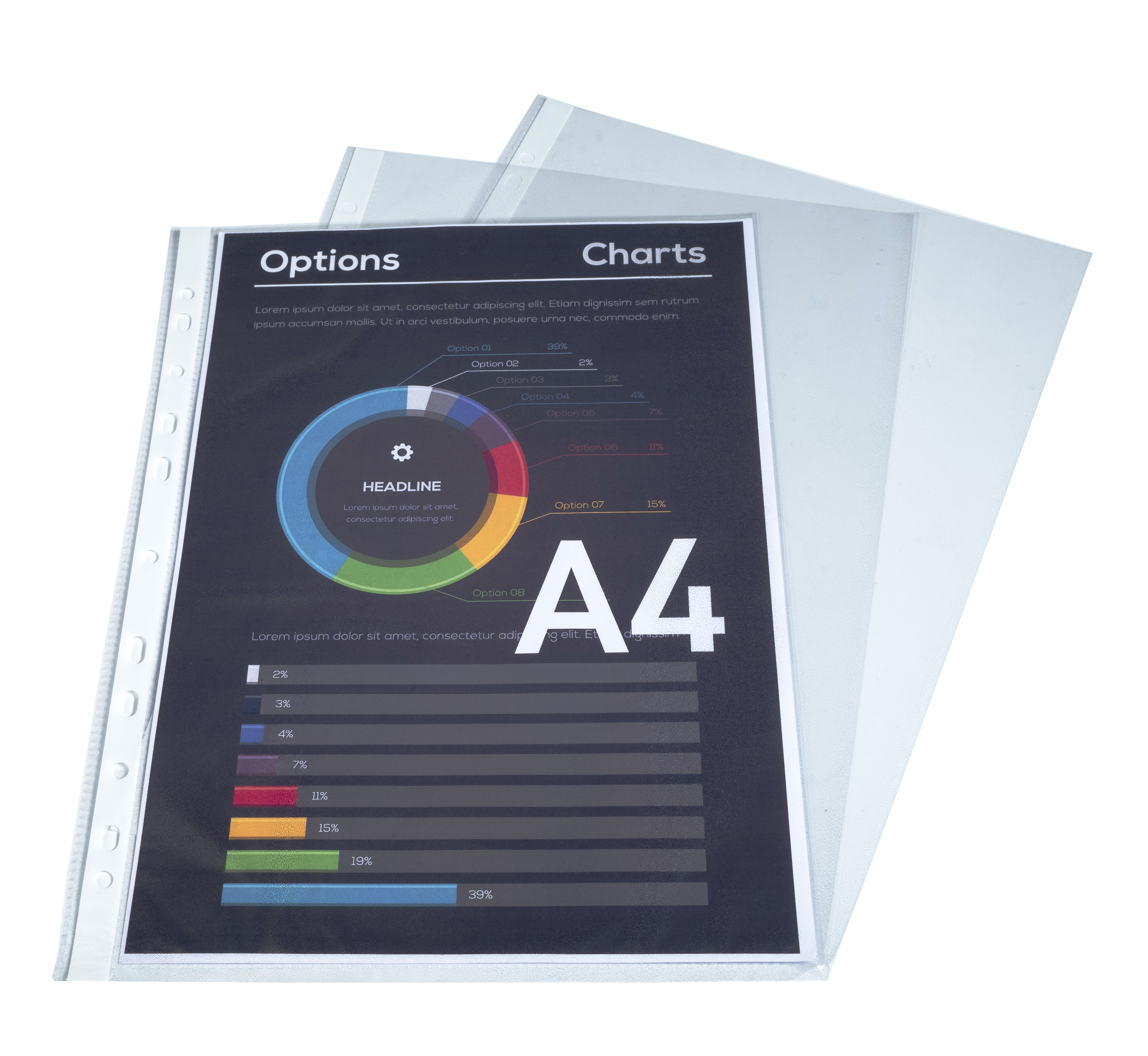 Sachet de 100 pochettes perforées polypropylène grainé 5/100e - A4 