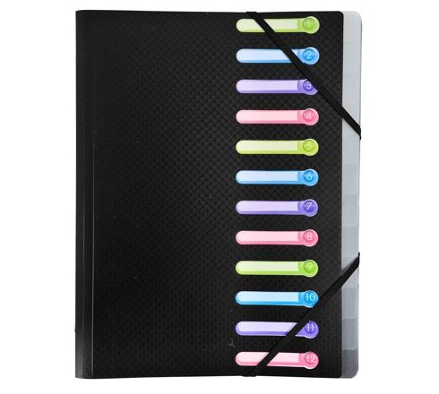 Trieur 12 compartiments A4. Avec pochette 3 rabats. EXACOMPTA