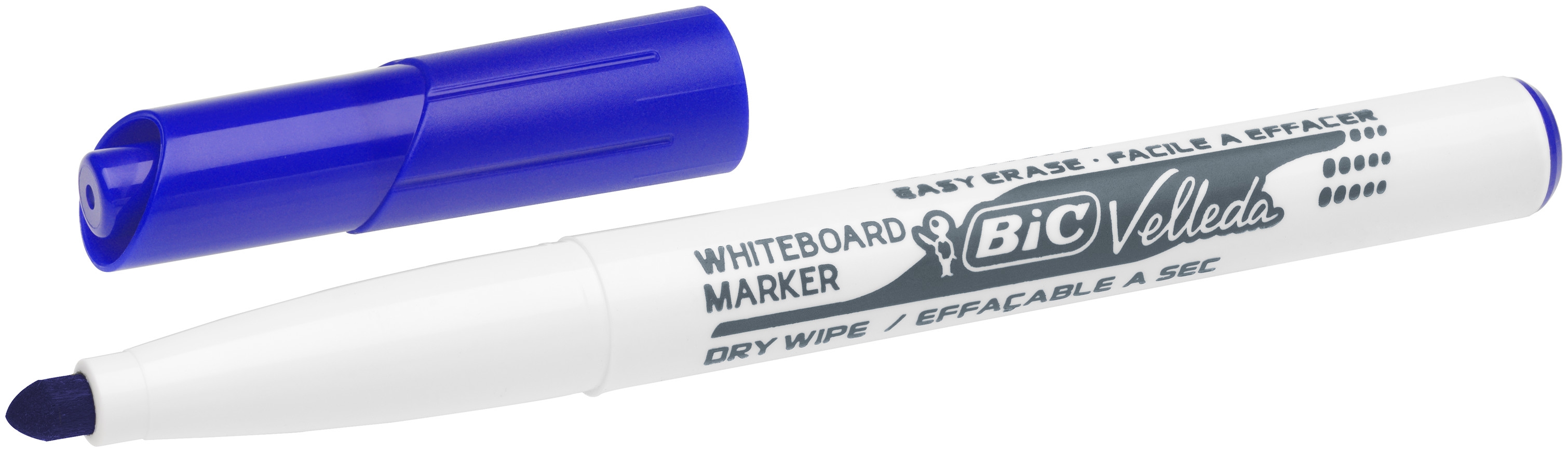 BIC Velleda 1741 Feutres pour Tableau Blanc Effaçables à Sec, Pointe Conique Moyenne - Bleu, Blister de 4