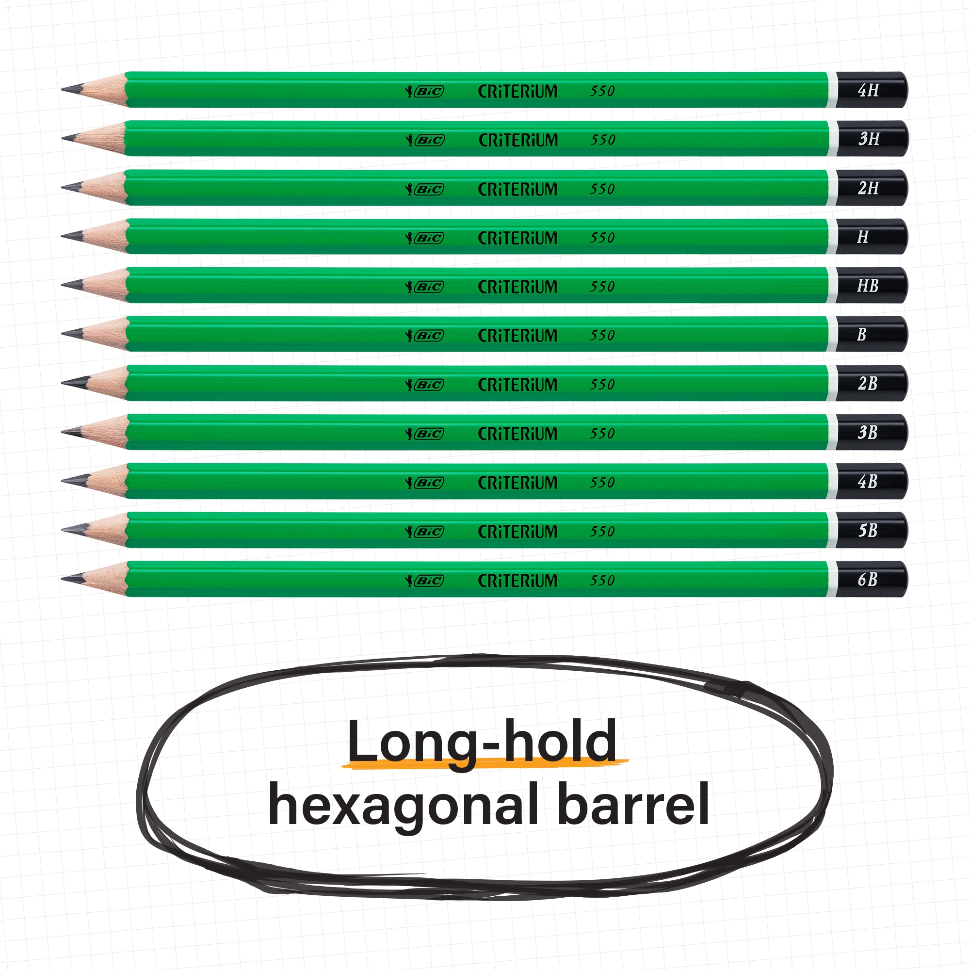 BIC Critérium 550 Crayons à Papier - 2B/B/HB/H/2H, Blister de 5