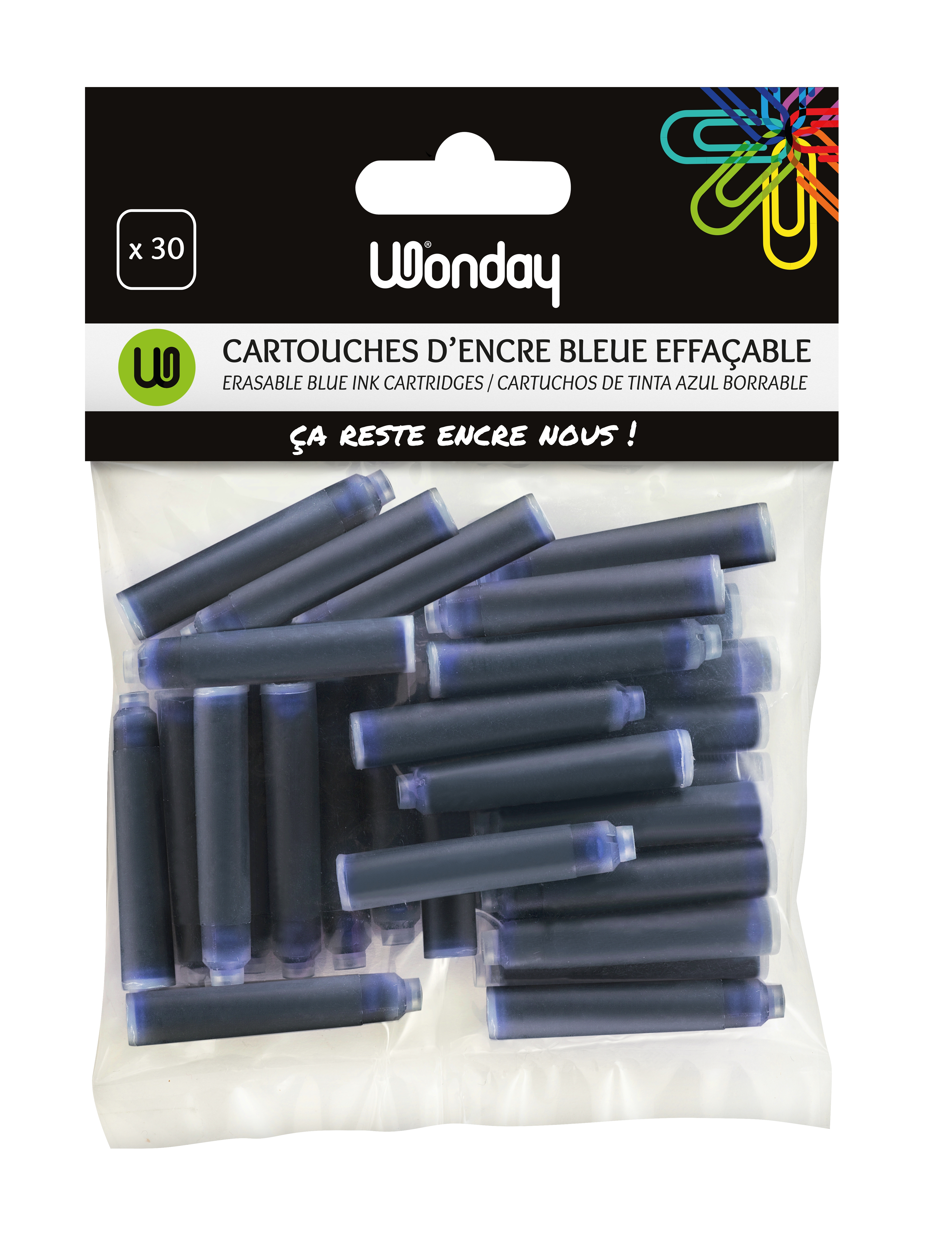 WONDAY Lot de 30 cartouches courtes d'encre Bleue (effaçable)