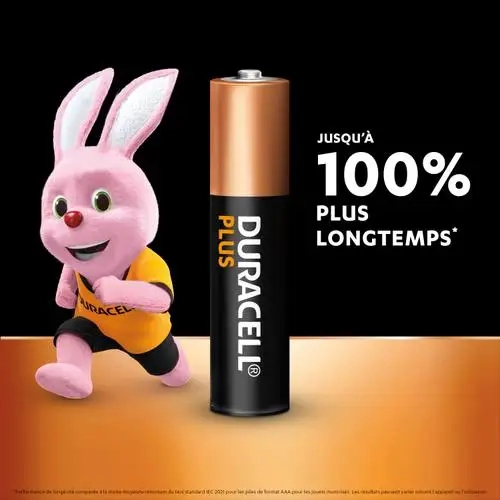 DURACELL Piles alcalines AAA Plus 100%, 1,5V LR03 MN2400, lot de 4 piles