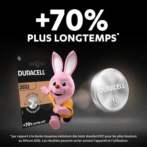 DURACELL Piles boutons lithium spéciales 2032 3V, lot de 2 (DL2032/CR2032)