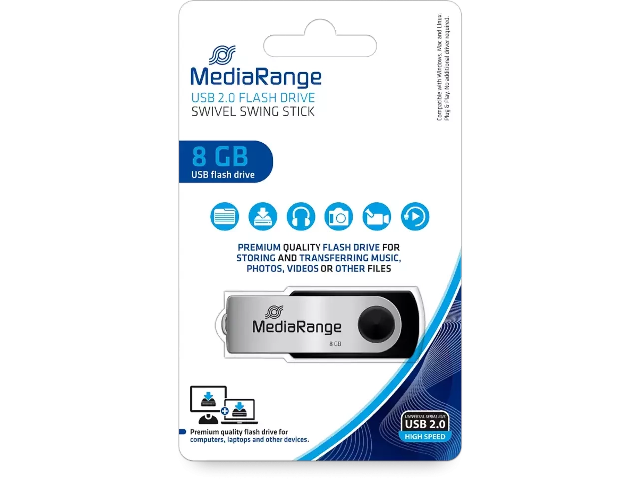 MEDIARANGE Clé USB 2.0 8GB capuchon pivotant