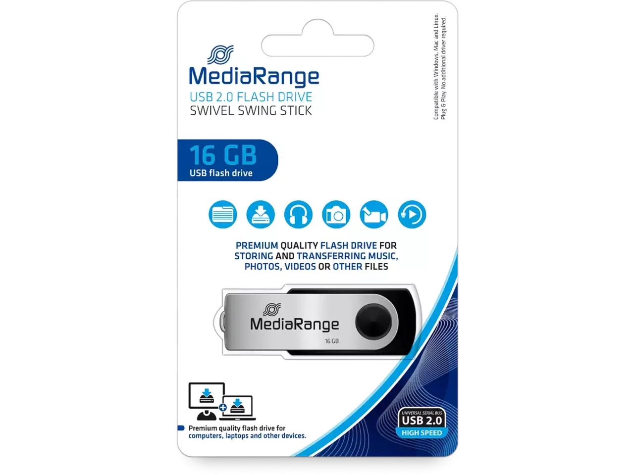 MEDIARANGE Clé USB 2.0 16GB capuchon pivotant