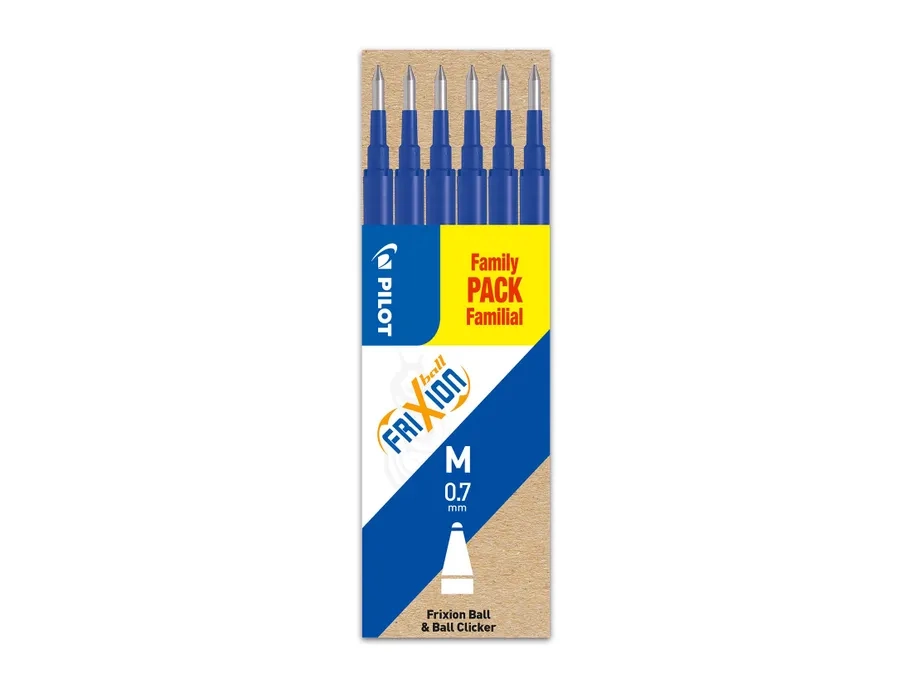 PILOT Set de 6 recharges pour roller FriXion Ball. Pointe moyenne 0,7 mm. Encre gel.