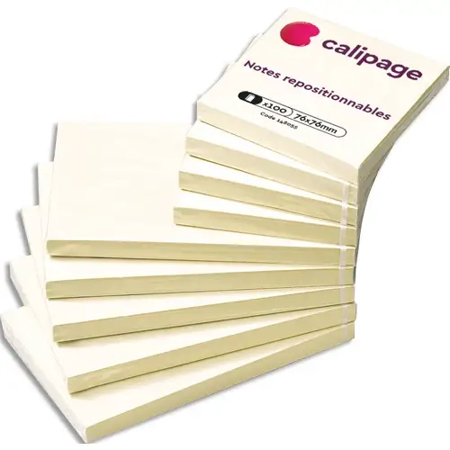Lot de 12 blocs repositionnables 100 feuilles Jaunes 38x51mm