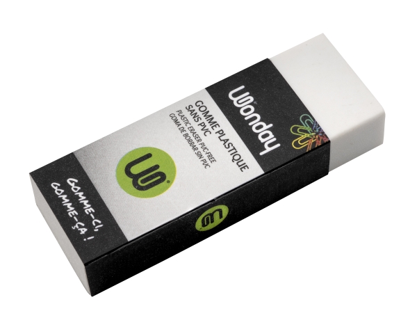 WONDAY Gomme plastique Blanche rectangulaire - Modèle standard, tous usages - En boîte présentoir