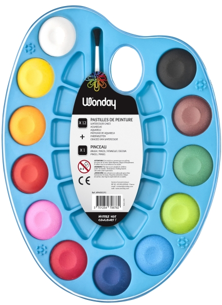 WONDAY Palette ovale de 12 pastilles de couleur + 1 pinceau