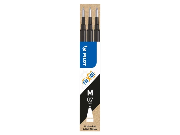 PILOT Set de 3 recharges pour roller FriXion Ball. Pointe moyenne 0,7 mm. Encre gel.